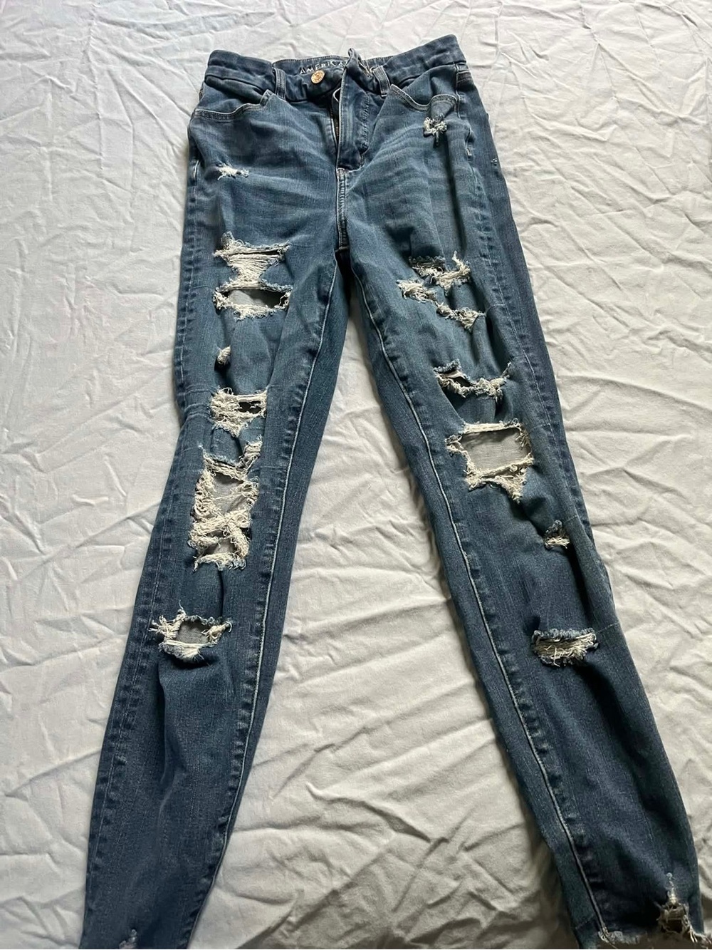 American Eagle Outfitters Skinny Ripped Jeans - Dark Blue
